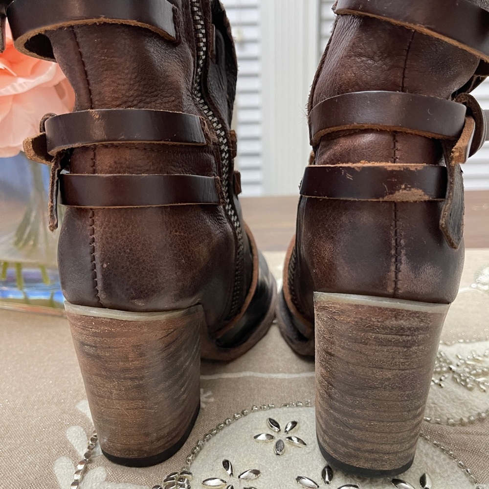 Freebird Baker Boots Women Size 6 Brown Mid-Calf Chunky Heel Strappy - Picture 6 of 12